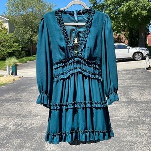Dark Teal Plunge V Neck Dress with Open Back